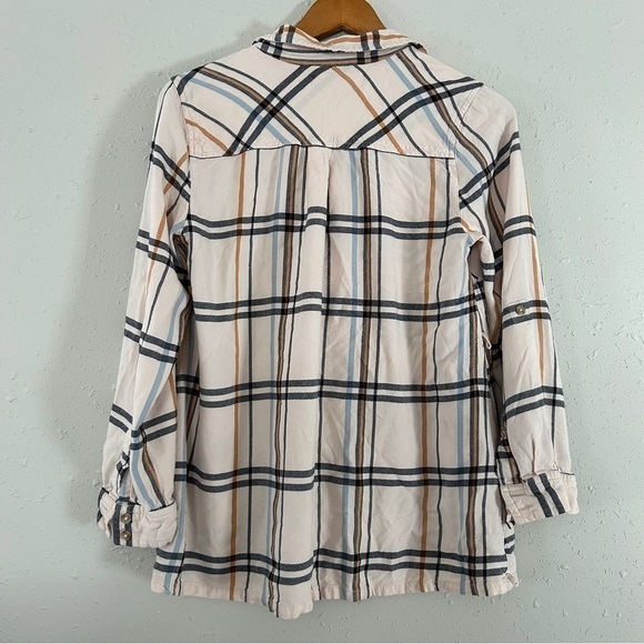 🦋 Motherhood Tan Orange Button Down Plaid Flannel 3/4 Sleeve T-Shirt Medium - Picture 6 of 8